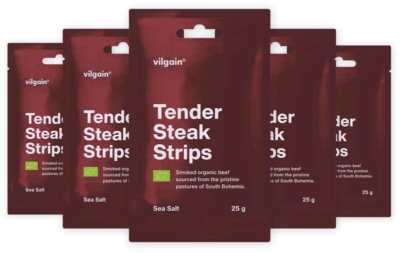 Levně Vilgain Sušené steakové proužky BIO – 5× mořská sůl 25 g
