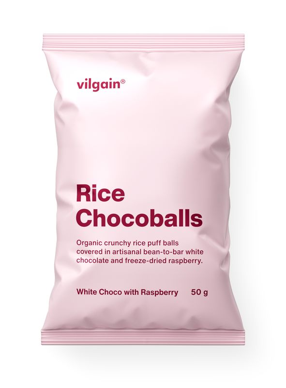 Vilgain Rice Chocoballs BIO – Bílá čokoláda s malinou 50 g