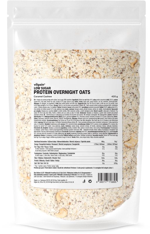 Vilgain Proteinové Overnight Oats s nízkým obsahem cukru – kešu s karamelem 420 g