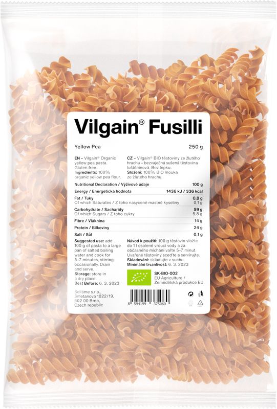 Vilgain Fusilli těstoviny BIO hrachové 250 g Obrázek