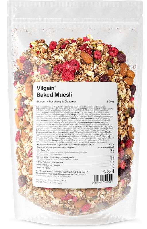 Vilgain Pečené muesli borůvky, maliny & skořice 600 g Obrázek