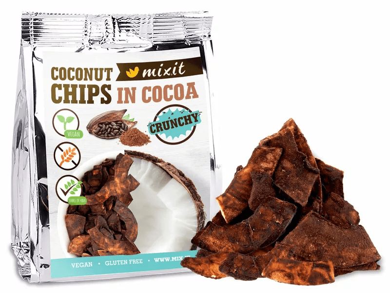 Mixit Kokosové chipsy do vrecka – kakao 60 g