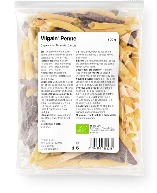 Vilgain BIO Penne tészta – kukoricás sárgarépával 250 g akciós termékkép 1