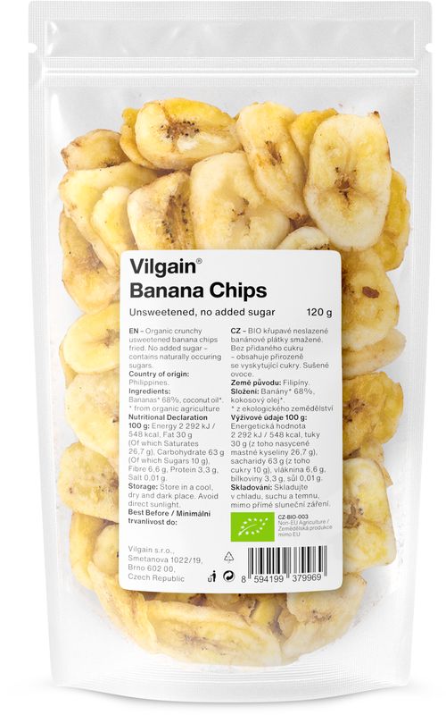 Vilgain Bananové chipsy neslazené 120 g Obrázek