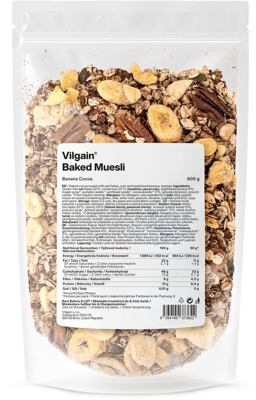 Levně Vilgain Pečené müsli – banán, kakao & skořice 600 g