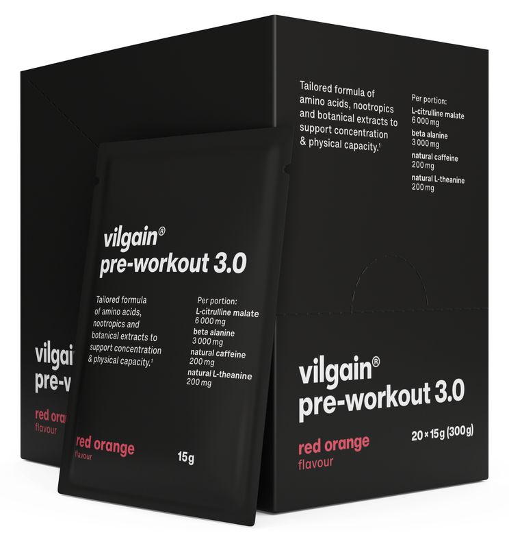 Vilgain Pre-workout 3.0 – červený pomeranč 300 g (20 x 15 g)
