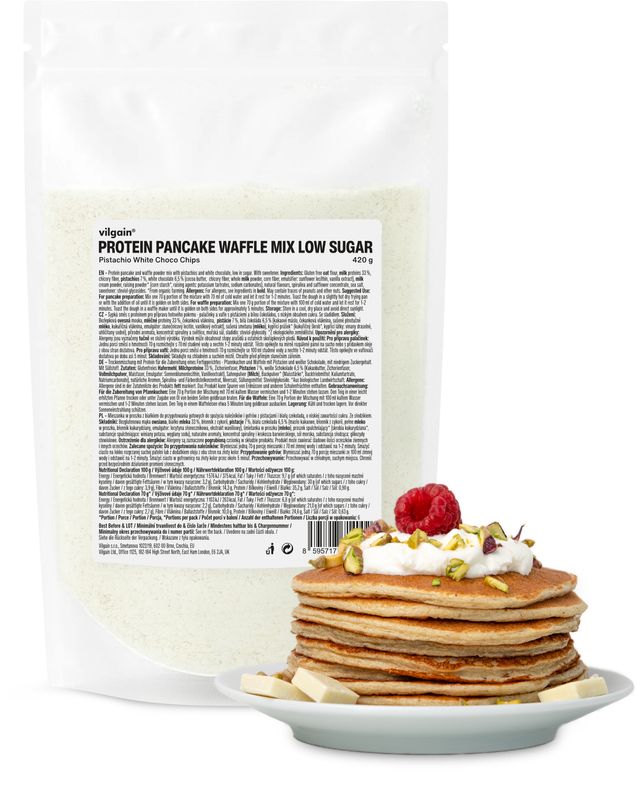 Vilgain Protein Pancake & Waffle Mix Low Sugar – pistácie s bílou čokoládou 420 g