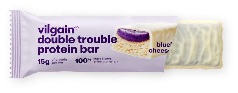 Vilgain Double Trouble Protein Bar – borůvkový cheesecake 55 g Obrázek