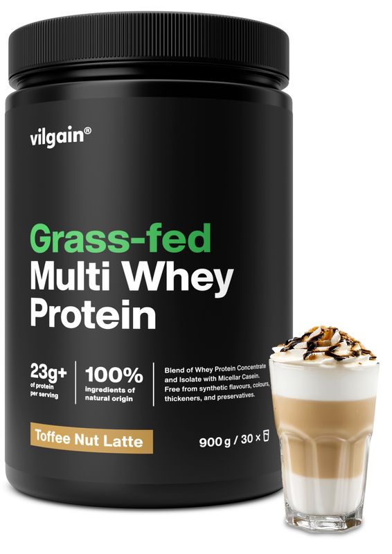 Vilgain Grass-Fed Multi Whey Protein – Toffee Nut Latte 900 g Obrázek