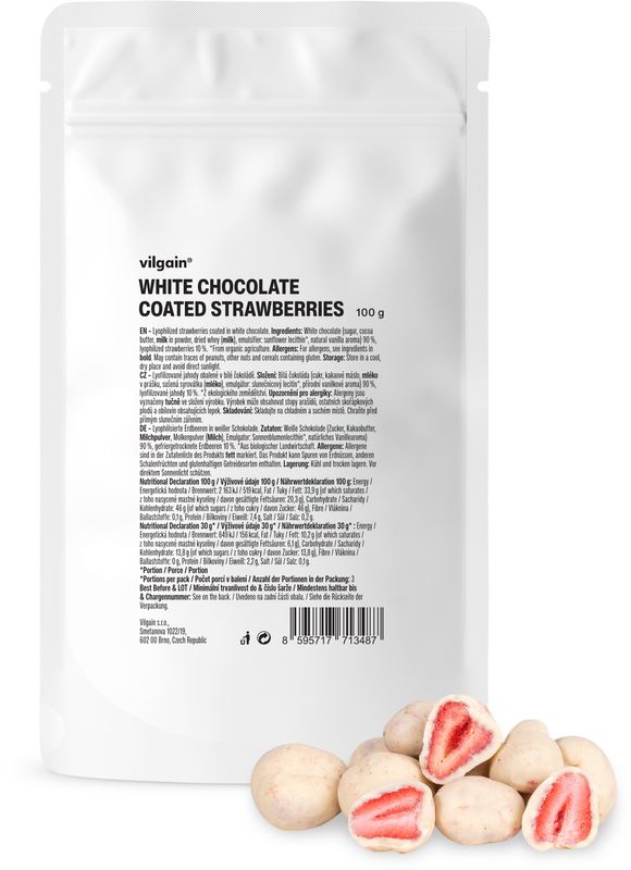 Vilgain Lyofilizované jahody v čokoládě bílá čokoláda 100 g