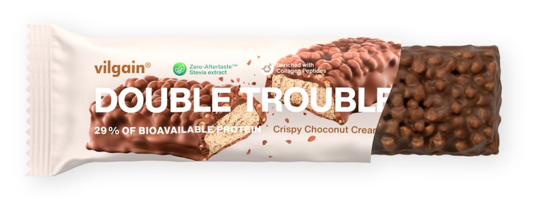 Vilgain Double Trouble Protein Bar – Lískooříškový krém s čokoládou a křupinkami 55 g Obrázek