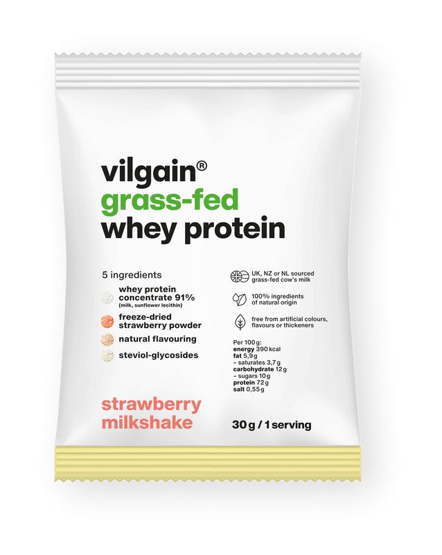 Vilgain Grass-Fed Whey Protein jahodový milkshake 30 g Obrázek