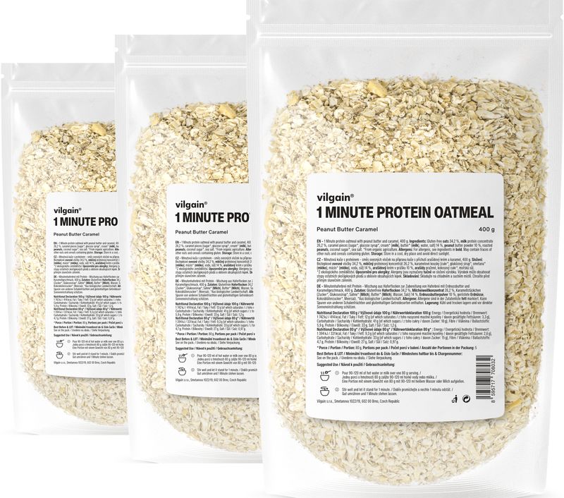 Vilgain Minutová proteinová ovesná kaše – 3× arašídové máslo s karamelem 400 g