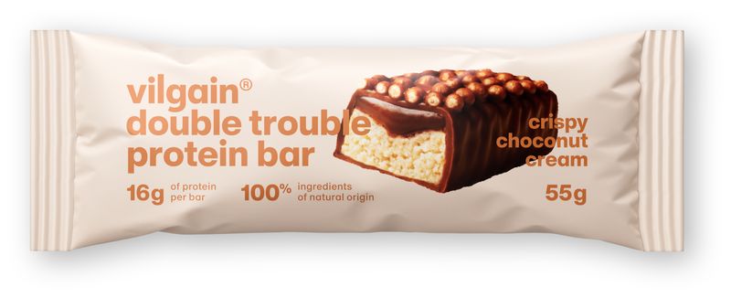 Vilgain Double Trouble Protein Bar – Lískooříškový krém s čokoládou a křupinkami 55 g Obrázek
