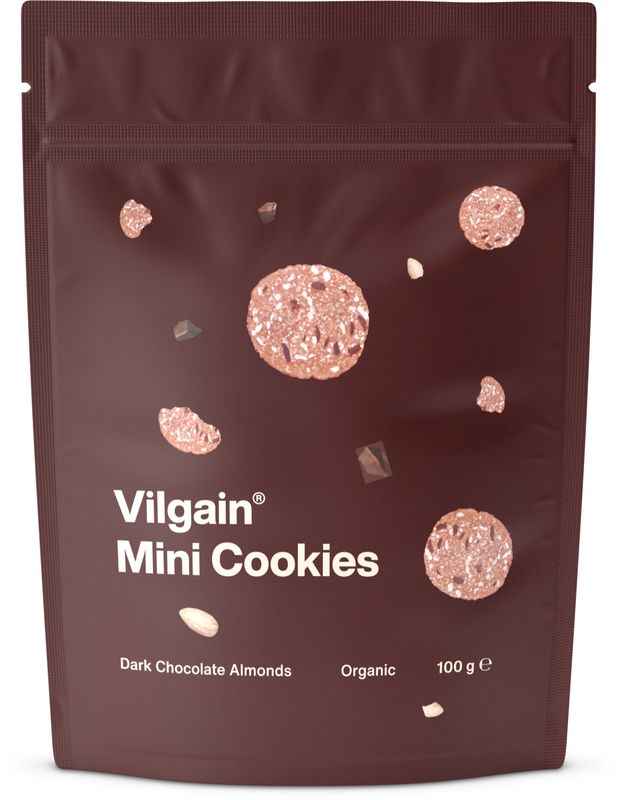 Vilgain Mini Cookies BIO mandle s hořkou čokoládou 100 g Obrázek