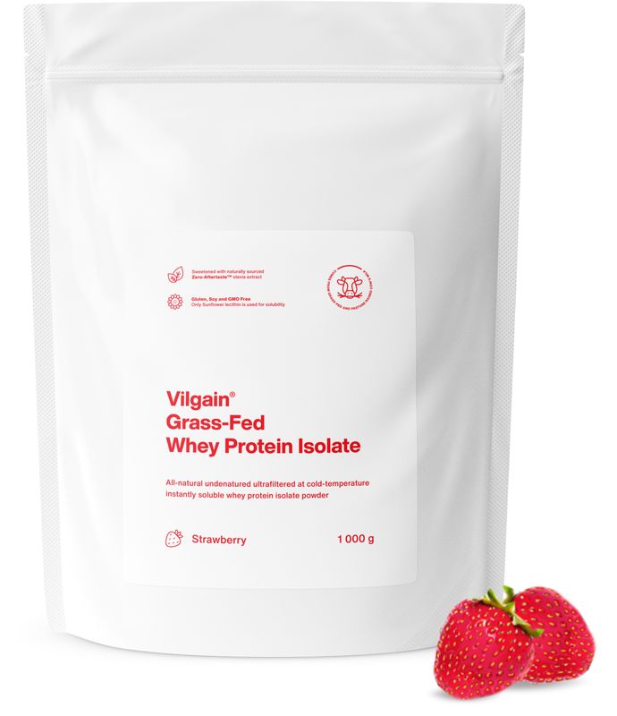 Vilgain Grass-Fed Whey Protein Isolate jahoda 1000 g Obrázek