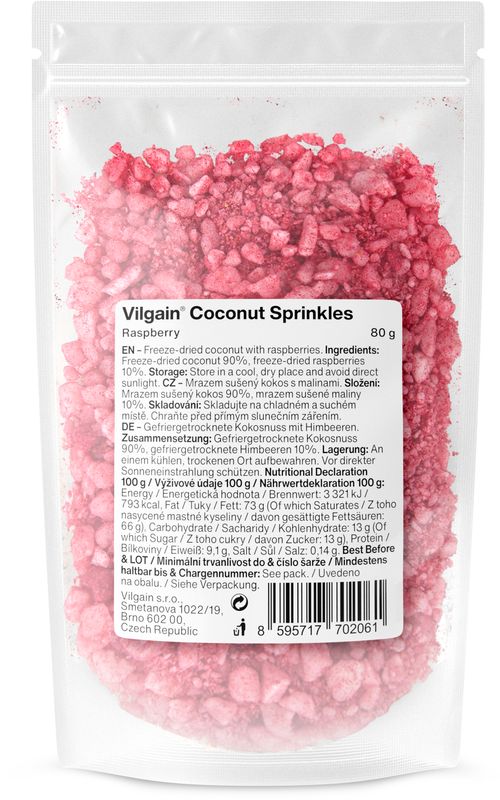 Vilgain Coconut Sprinkles malina 80 g Obrázek