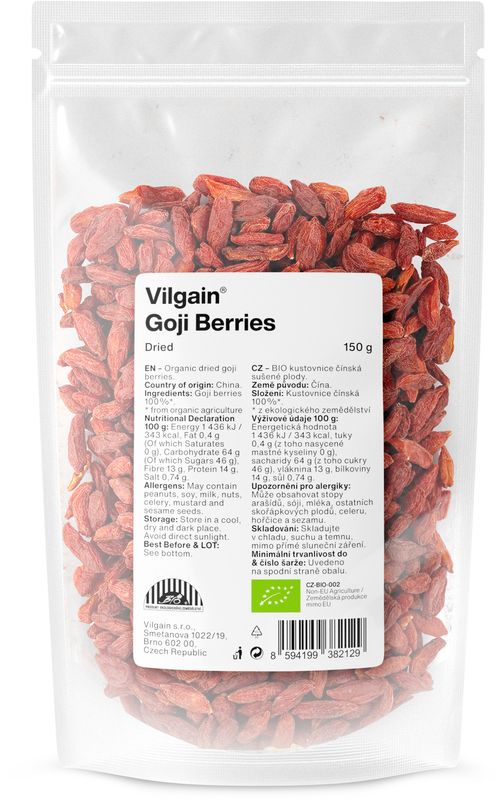 Vilgain Goji kustovnice čínská sušená BIO 150 g Obrázek