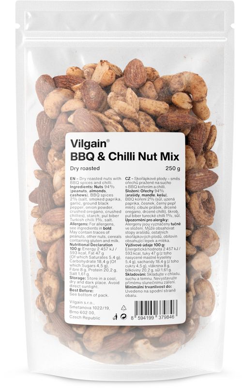 Vilgain Směs nasucho pražených ořechů bbq s chilli 250 g Obrázek
