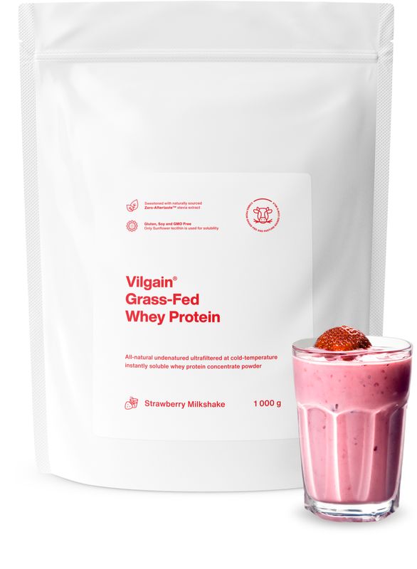 Vilgain Grass-Fed Whey Protein jahodový milkshake 1000 g Obrázek