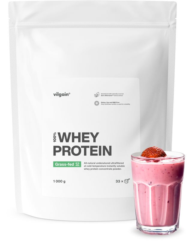 Vilgain Grass-Fed Whey Protein jahodový milkshake 1000 g Obrázek