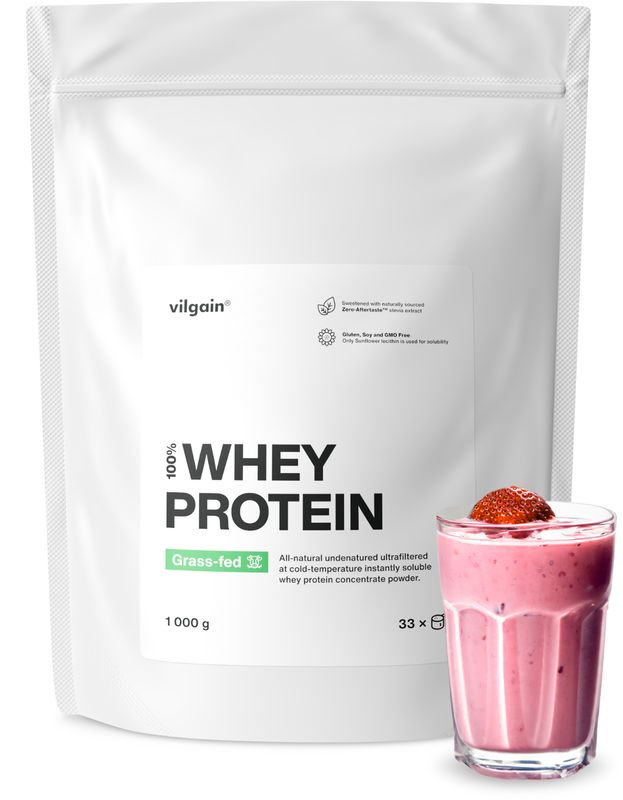 Vilgain Grass-Fed Whey Protein jahodový milkshake 1000 g Obrázek