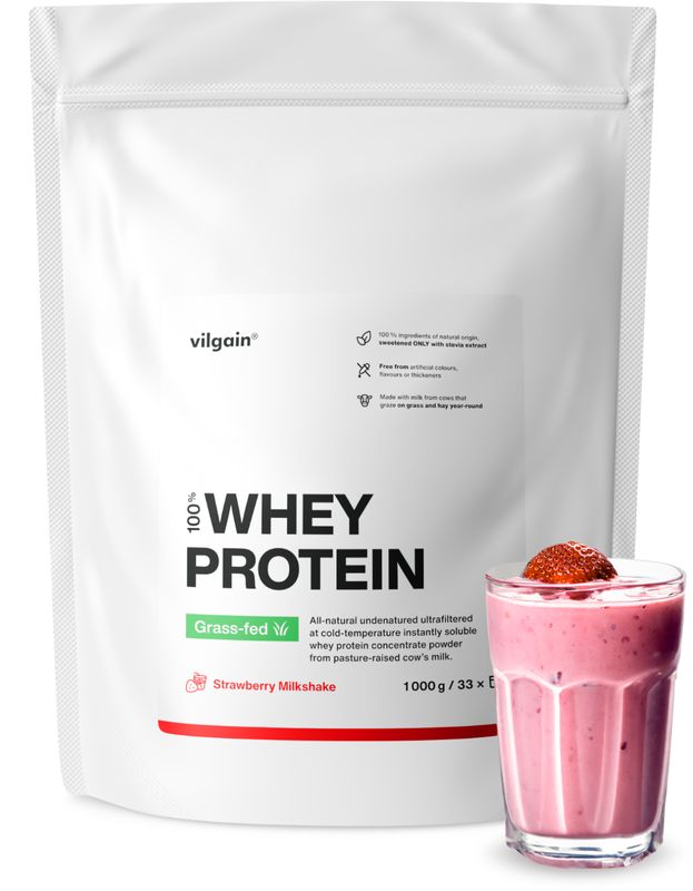 Vilgain Grass-Fed Whey Protein jahodový milkshake 1000 g Obrázek