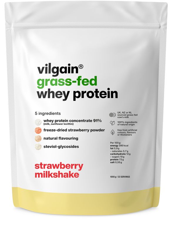 Vilgain Grass-Fed Whey Protein – 2× jahodový milkshake 1 000 g