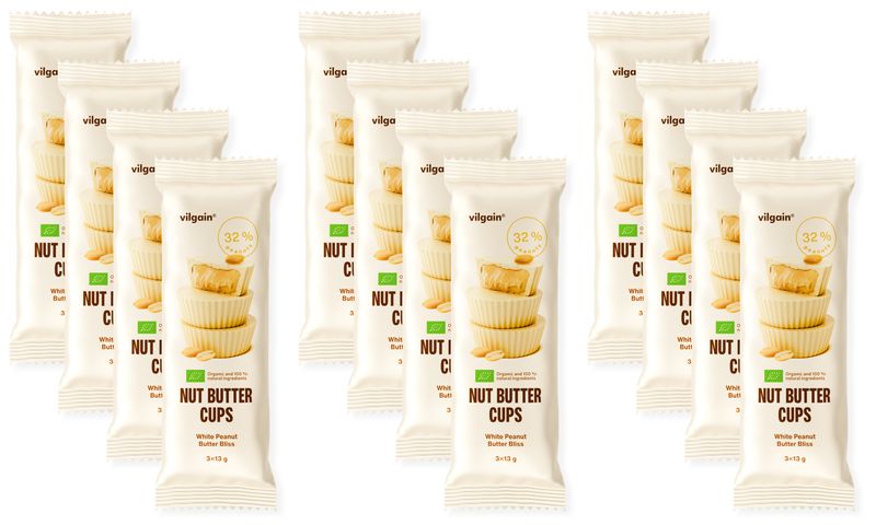Vilgain Nut Butter Cups BIO –  12× Biela čokoláda s arašidovým maslom 39 g (3 x 13 g)