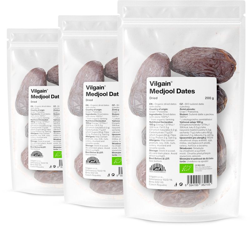 Vilgain Datle medjool sušené BIO – 3× 200 g