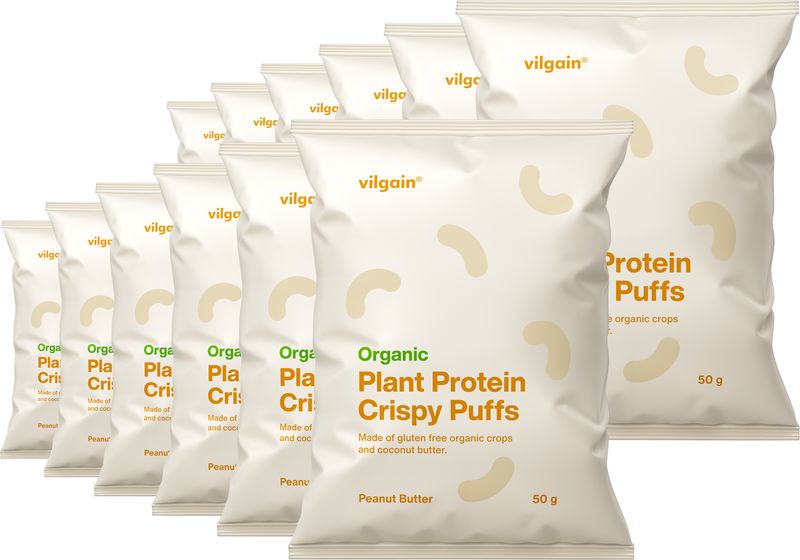 Vilgain Plant Protein Crispy Puffs BIO – 12× arašídové máslo 50 g