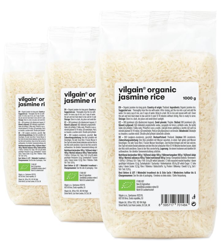 Vilgain Jasmínová rýže BIO – 3× 1 000 g