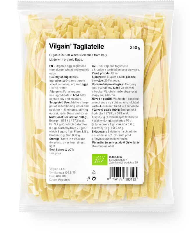 Vilgain Tagliatelle těstoviny BIO vaječné semolinové 250 g Obrázek