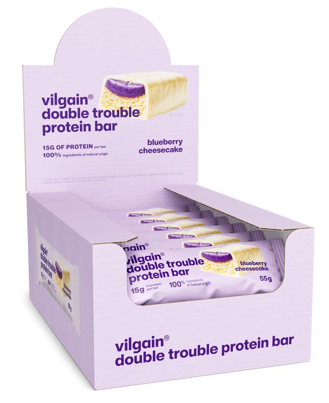 Vilgain Double Trouble Protein Bar –  12× borůvkový cheesecake 55 g Obrázek