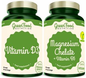 GreenFood Magnesium Chelát + Vitamín B6 90 kapsúl + Vitamín D3 60 kapsúl