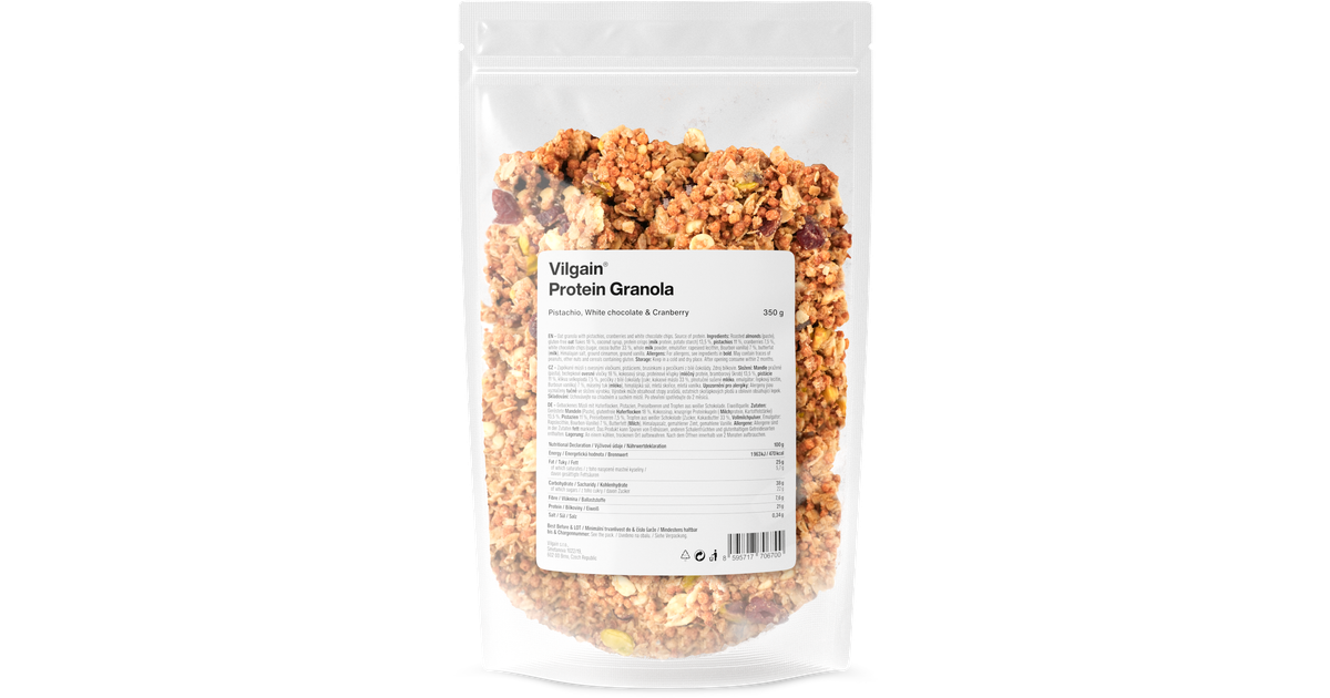 Vilgain Protein Granola – Pistácie, bílá čokoláda a brusinky 350 g