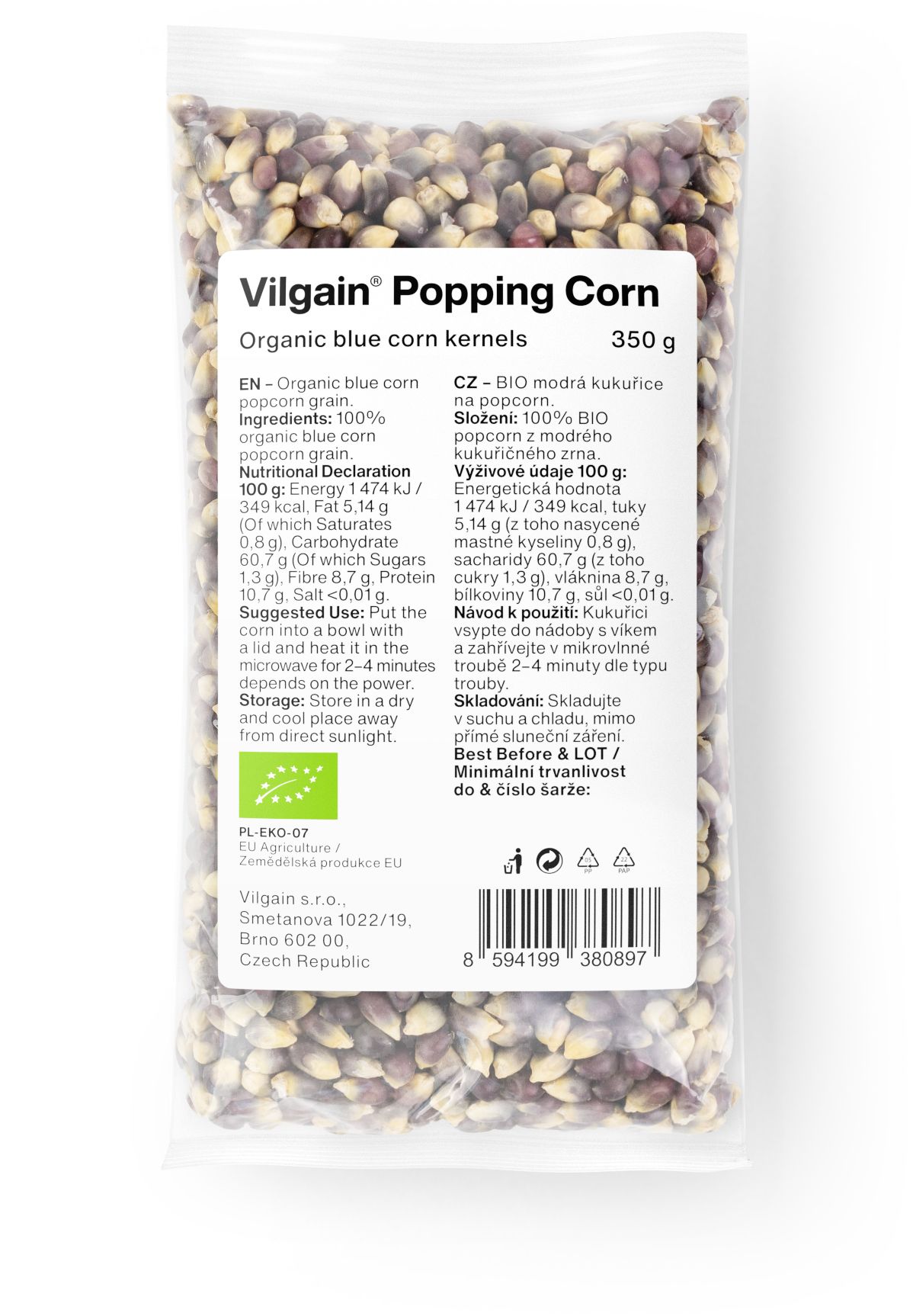 Vilgain Organic maize for popcorn