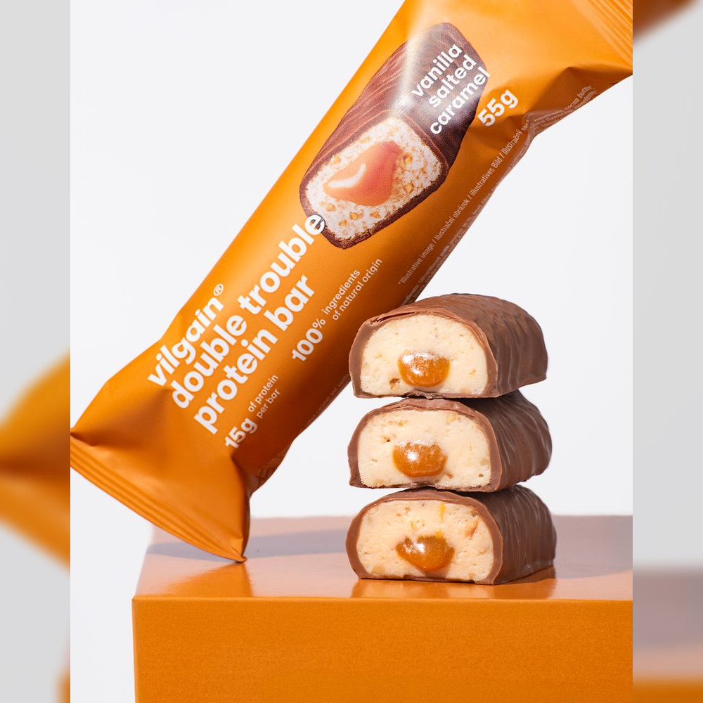Vilgain Double Trouble Protein Bar – vanilka se slaným karamelem 55 g