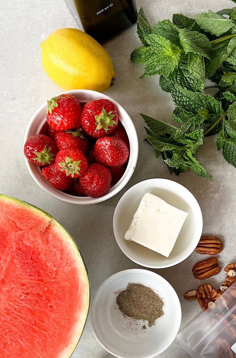 Watermelon Feta Salad with Cucumber & Strawberries