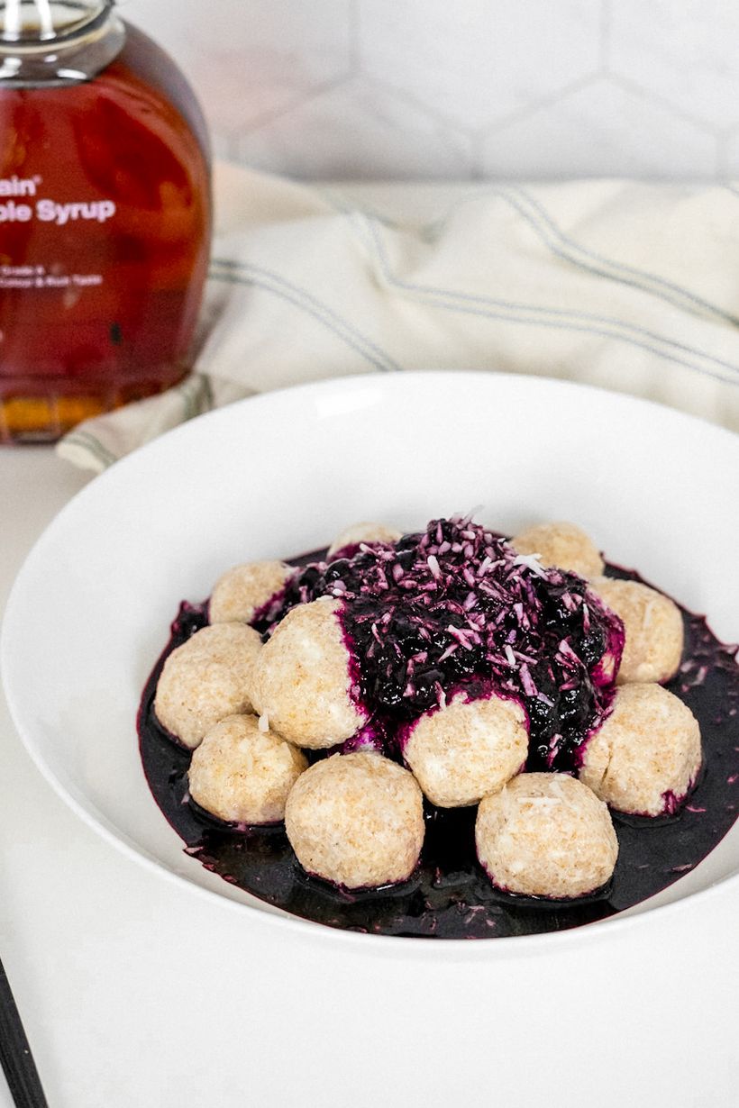 Curd Cheese Dumplings with Blueberry Sauce