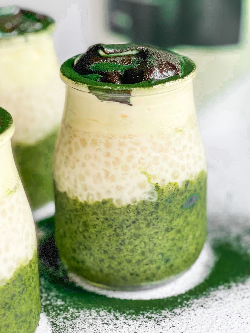 Tapiokový puding so spirulinou