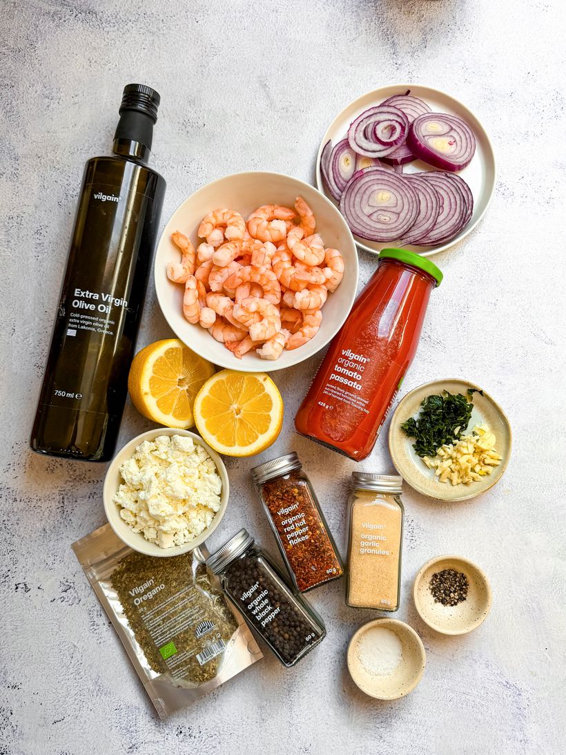 Gebackene Saganaki-Garnelen mit Feta-Käse