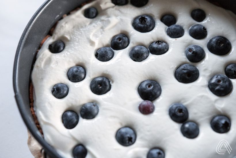 Tvarohový koláč s borůvkami a mákem