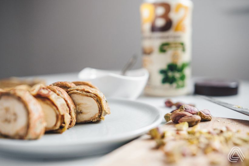Palačinkové matcha rolky s banánem