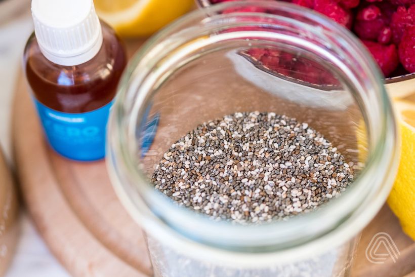 Malinový chia pudink s kokosovým mlékem