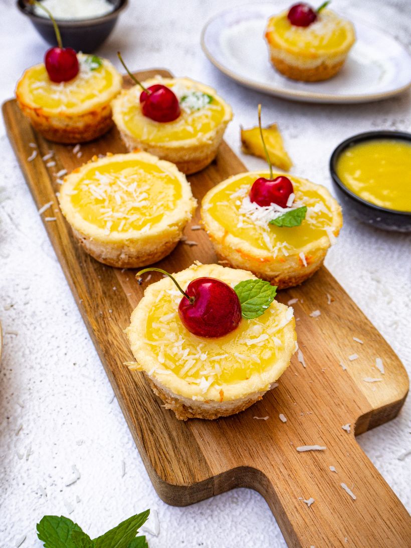 Mini piña colada cheesecakes