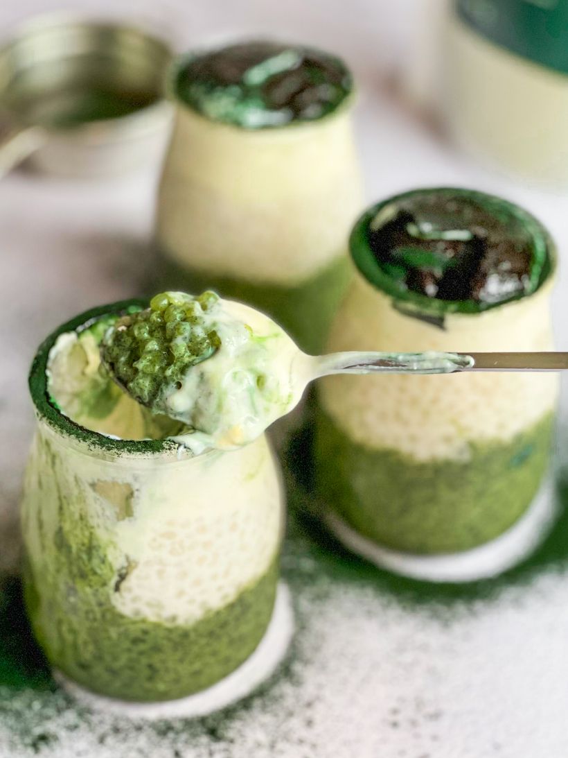 Tapiokový puding so spirulinou