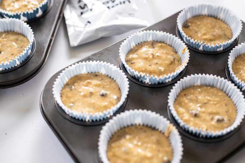 Banános muffin fehérjével és csokoládéval