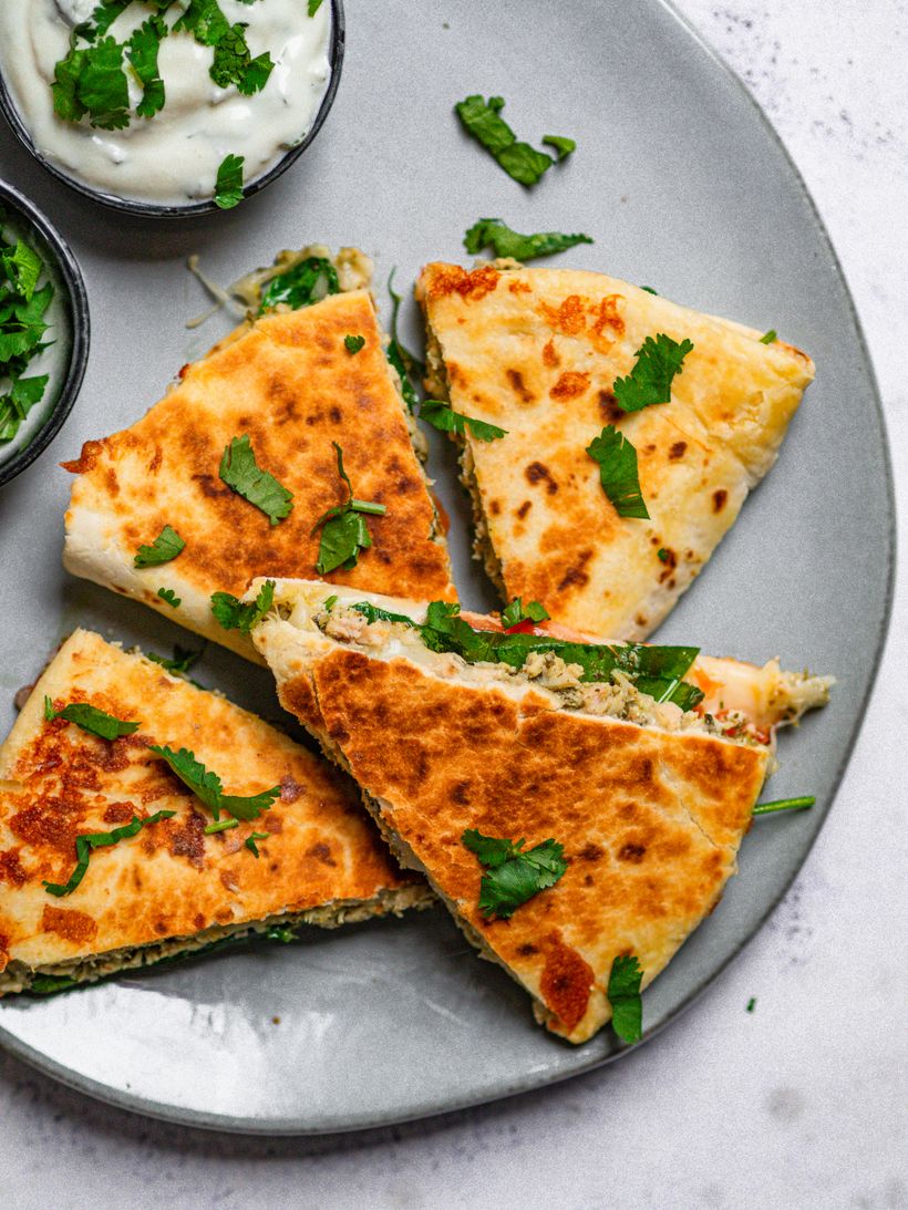 Kuřecí quesadilla se špenátem a sýrem