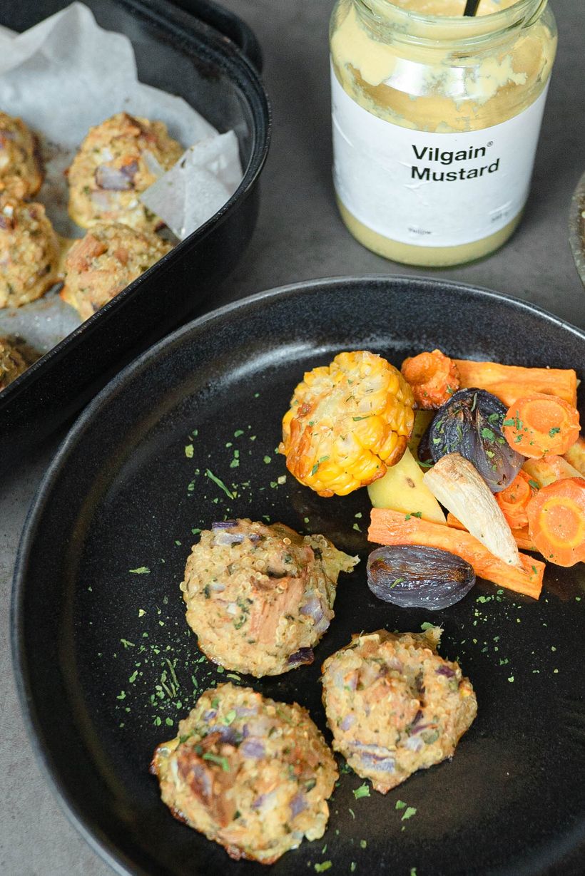 Tuniakové guľôčky s quinoou a pečenou zeleninou